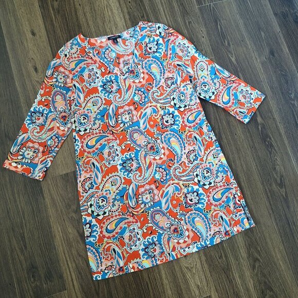 💙 Lands' End Tunic Dress 100% Cotton Pockets Lightweight Boho Style - Picture 3 of 12